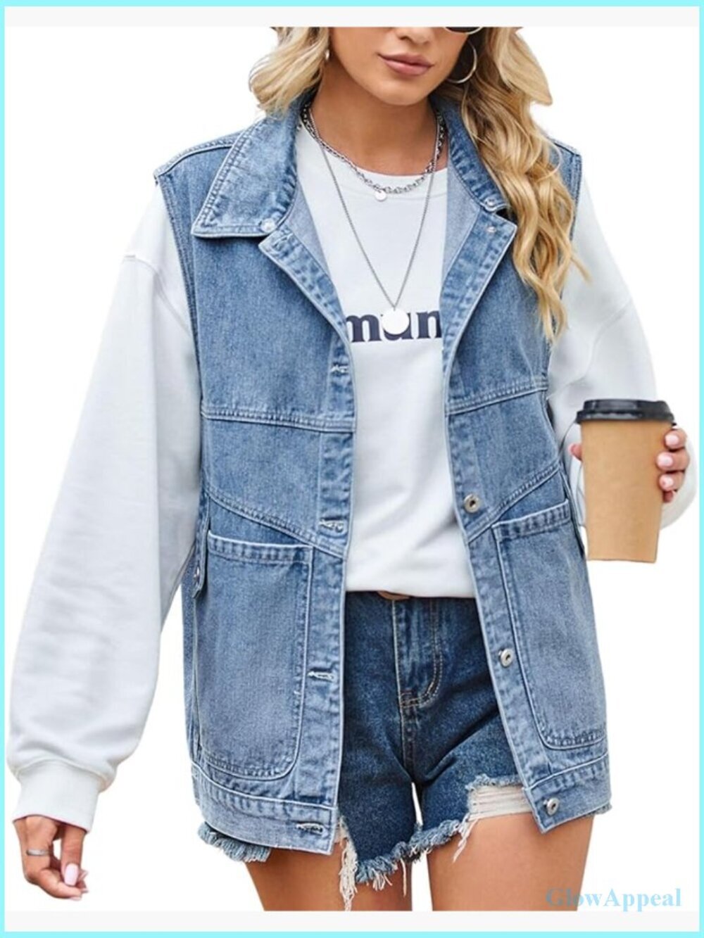 Vintage Oversized Denim Jean Vest Button Down Waistcoat Gilet